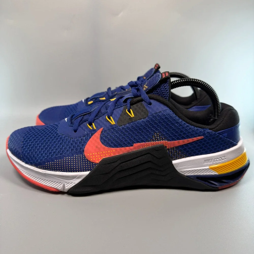 Nike Metcon 7 Mens 9.5 9 1/2 Crossfit Training Shoe Blue Orange Sneaker Low Lace